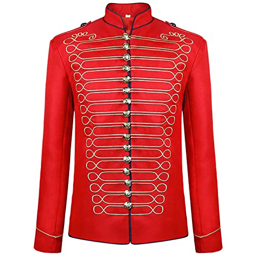 BaronHong Napoleon Military Drummer Parade Jacket Steampunk Military Jacket Goldene Stickerei (rot, M) von BaronHong