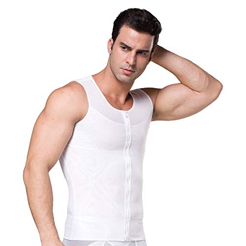 BaronHong Original Zip Up Men´s Chest Compression Shirt zum Verstecken von Gynäkomastie Moobs (weiß, 2XL) von BaronHong