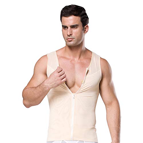 BaronHong Original Zip Up Men´s Chest Compression Shirt zum Verstecken von Gynecomastia Moobs (Nude, L) von BaronHong