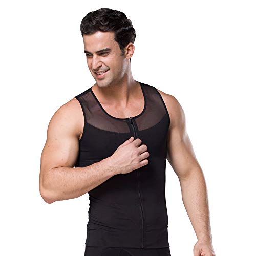 BaronHong Original Zip Up Men´s Chest Compression Shirt zum Verstecken von Gynecomastia Moobs (schwarz, 2XL) von BaronHong