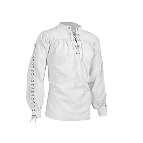 BaronHong Piratenhemd für Herren, Wikinger, Steampunk, Retro-Renaissance, Mittelalter, Gothic, viktorianisch, Halloween-Kostüm (weiß,4XL) von BaronHong