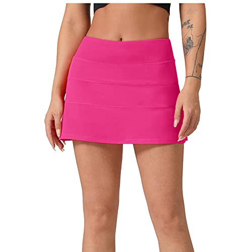 BaronHong Plissee-Tennisröcke für Damen mit Shorts, Taschen, hoch taillierter sportlicher Golf-Skorts, schnell trocknend, Sport (Barbie-Pink, S) von BaronHong