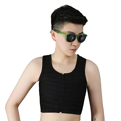 BaronHong Reißverschluss-Brustbinder IceSilk Breathable Shapewear für Tomboy Trans Lesbian (schwarz, 2XL) von BaronHong