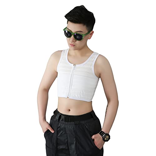 BaronHong Reißverschluss-Brustbinder IceSilk Breathable Shapewear für Tomboy Trans Lesbian (weiß, 3XL) von BaronHong