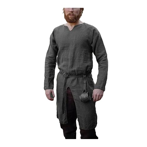 BaronHong Renaissance Langarmbluse Hemd Odin Mittelalter, Wikinger LARP Untertunika 17. Jahrhundert Herrenkostüm Vintage Cosplay (2X, grau) von BaronHong