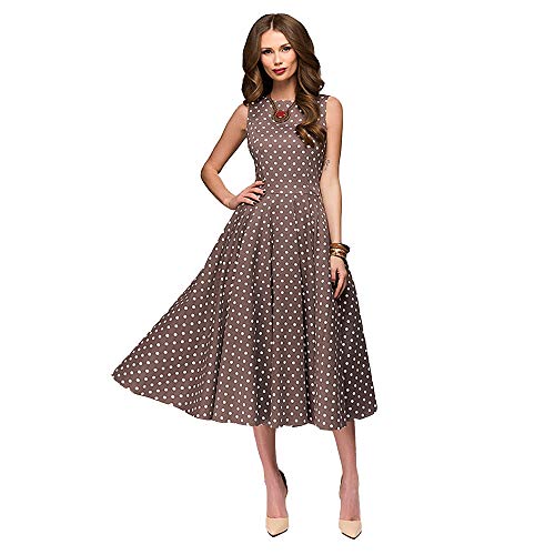 BaronHong - Rundhalsausschnitt, ärmelloses Polk-Dot-Print-Abend-Party-Tutu-Kleid (braun, M) von BaronHong