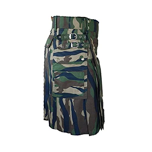 BaronHong Schottischer Kilt für Herren, traditioneller Highland-Tartan-Utility-Kilt (Camouflage, 40–42) von BaronHong