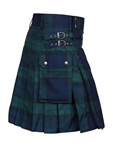 BaronHong Schottischer Kilt für Herren, traditioneller Highland-Tartan-Utility-Kilt (Grün, 46-48) von BaronHong