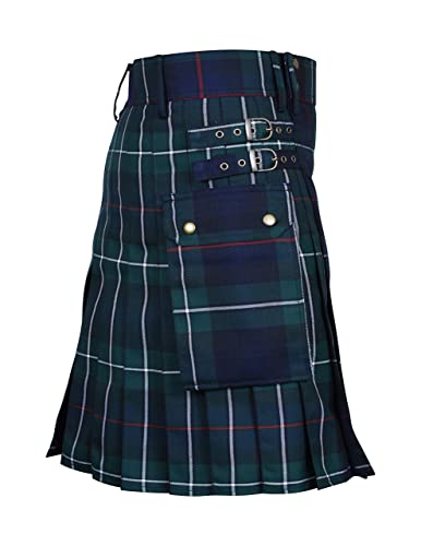 BaronHong Schottischer Kilt für Herren, traditioneller Highland-Tartan-Utility-Kilt (blau, 36-38) von BaronHong