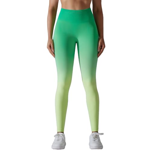 BaronHong Scrunch Butt Lifting-Leggings für Damen, nahtlose Workout-Leggings mit hoher Taille, Ombre-Batik-Yogahose (grün-gelb, M) von BaronHong