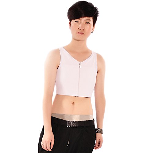 BaronHong Sommer Mitte Reißverschluss elastische halbe Länge Brust Binder Korsett für Tomboy Trans Lesben (weiß, 3XL) von BaronHong