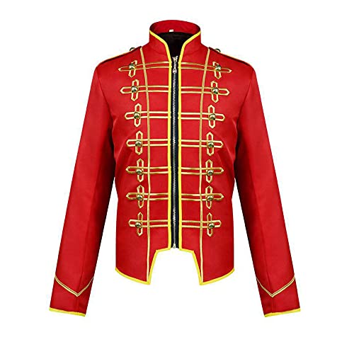 BaronHong Steampunk Military Drummer Parade Jacke Hardcore Punk Herren Zipper Jacken Gothic Kleidung(rot-golden,M) von BaronHong