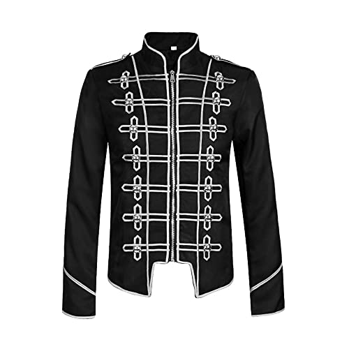 BaronHong Steampunk Military Drummer Parade Jacke Hardcore Punk Herren Zipper Jacken Gothic Kleidung(schwarz-weiß,XL) von BaronHong