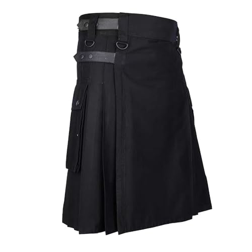 BaronHong Tartan Utility Kilts für Herren, Tartan Kilt mit Riemen und großen Cargotaschen (schwarz (Leder), 5XL) von BaronHong