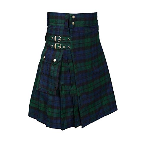 BaronHong Tartan Utility Kilts für Männer Tartan Kilt mit Riemen und großen Frachttaschen (grün, M) von BaronHong