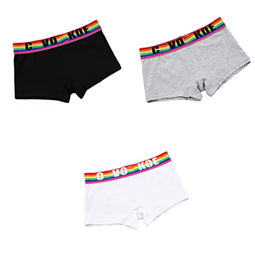 BaronHong Tomboy Masc Nieten Lesben Boxershorts Neutral Mode Baumwolle Unterwäsche Regenbogenbund (3er-Pack(A),2XL) von BaronHong
