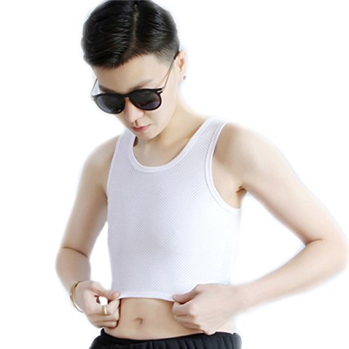 BaronHong Tomboy Trans Lesben Netz Brust Binder Plus Size Short Tank Top (weiß, 3XL) von BaronHong