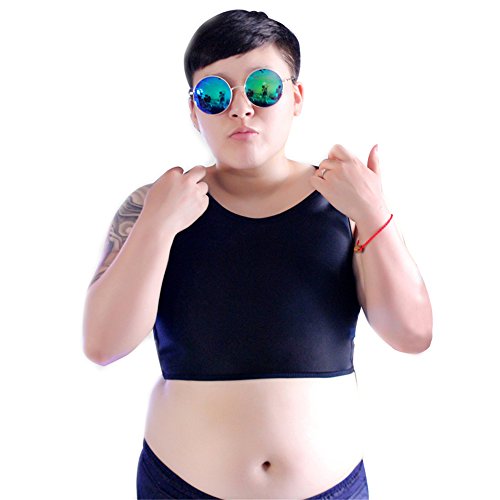 BaronHong Tomboy Trans Lesbian Bambus Kohlefaser Brust Binder Korsett Plus Size Short Tank Top (schwarz, XL) von BaronHong