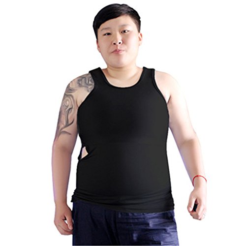 BaronHong Tomboy Trans Lesbian Bambuskohle Faser Brust Binder Korsett Plus Size Long Tank Top (schwarz, 6XL) von BaronHong