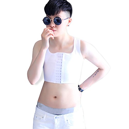 BaronHong Tomboy Trans Lesbian Middle Haken Baumwolle Brust Binder Korsett Plus Size Short Tank Top (weiß, 5XL) von BaronHong