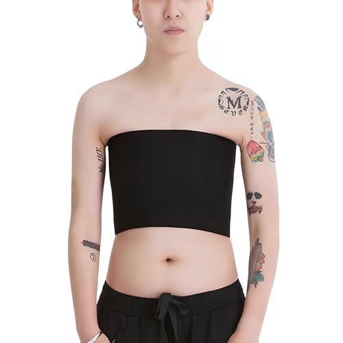 BaronHong Tomboy Trans Lesbian Trägerlos Plus Size Brust Binder Top mit 20 cm Gummiband (schwarz, L) von BaronHong