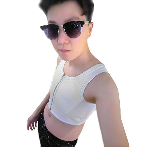BaronHong Tomboy Trans Lesbian mittleren Reißverschluss Brust Binder Korsett kurz Tank Top (Bambuskohle Faser) (weiß, L) von BaronHong