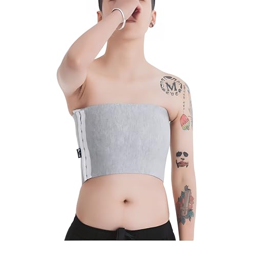 BaronHong Tomboy Trans Lesbische trägerlose Plus Size Brust Binder Top mit 20 cm Gummiband (grau, 2XL) von BaronHong