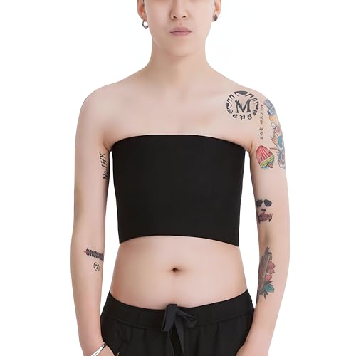 BaronHong Tomboy Trans Lesbische trägerlose Plus Size Brust Binder Top mit 20 cm Gummiband (schwarz, M) von BaronHong