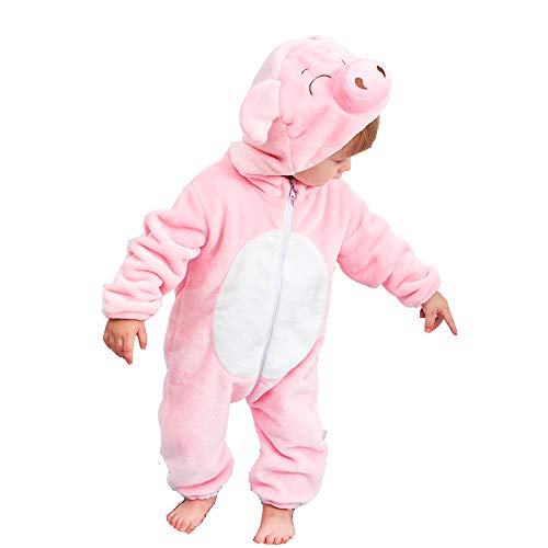 BaronHong Unisex-Baby Flanell Spielanzug Rosa Schwein Cartoon Hood Onesie Pyjama (pink, 90CM) von BaronHong