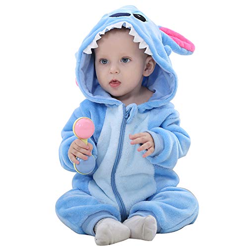 BaronHong Unisex-Baby Flanell Strampelanzug Cartoon Tier Onesie Pyjamas Outfits Anzug (Blue-Star, 100CM) von BaronHong