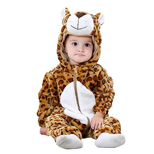 BaronHong Unisex-Baby Flanell Strampelanzug Cartoon Tier Onesie Pyjamas Outfits Anzug (Leopard, 100CM) von BaronHong