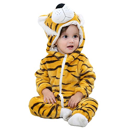 BaronHong Unisex-Baby Flanell Strampler Cartoon Tier Onesie Pyjamas Outfits Anzug (Tiger, 80CM) von BaronHong