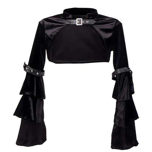 BaronHong Viktorianischer Steampunk-Gothic-Achselzucken, Retro-Bolero mit Rüschen, schwarzer Samt, Lange ausgestellte Ärmel, Vintage (schwarz, L) von BaronHong