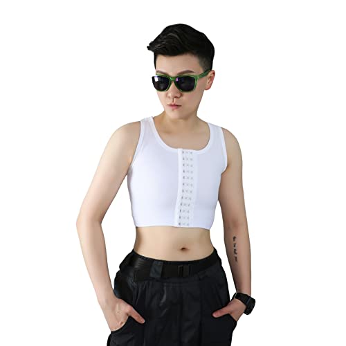 BaronHong Vorderhaken Brustbinder Verstellbarer Schultergurt Double X Back Shaper für Tomboy Trans Lesbian (weiß, M) von BaronHong