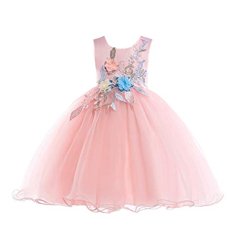 BaronHong kleines großes Mädchen Blume Tüll Kleid Prinzessin Festzug Geburtstag Party Hochzeit Formale Tanz Abend Maxi Abendkleid (pink, 150) von BaronHong