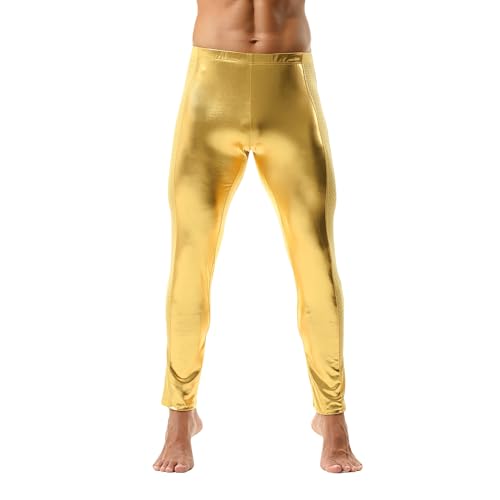 Skinny-Leggings aus PU-Leder für Herren, atmungsaktive Workout-Hose mit schmaler Passform, Enge Lange Hose für Club Rave (golden, L) von BaronHong