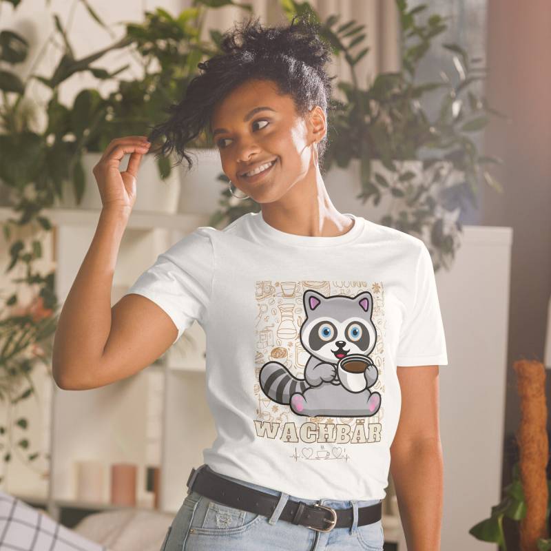 Wachbär Kaffee Comic Retro Design Kurzärmeliges Unisex-T-Shirt von BaronKnausWK