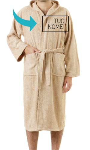 Baroni Home Bademantel aus Frottee mit Kapuze, Bademantel für Damen und Herren, 100 % Baumwolle, bestickt, saugfähig und bequem, Taupe, XL von Baroni Home