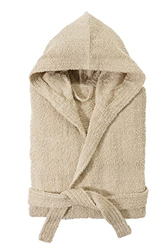 Baroni Home Bademantel mit Kapuze, Herren und Damen, 100% Baumwolle, saugfähig und bequem - beige, L von Baroni Home