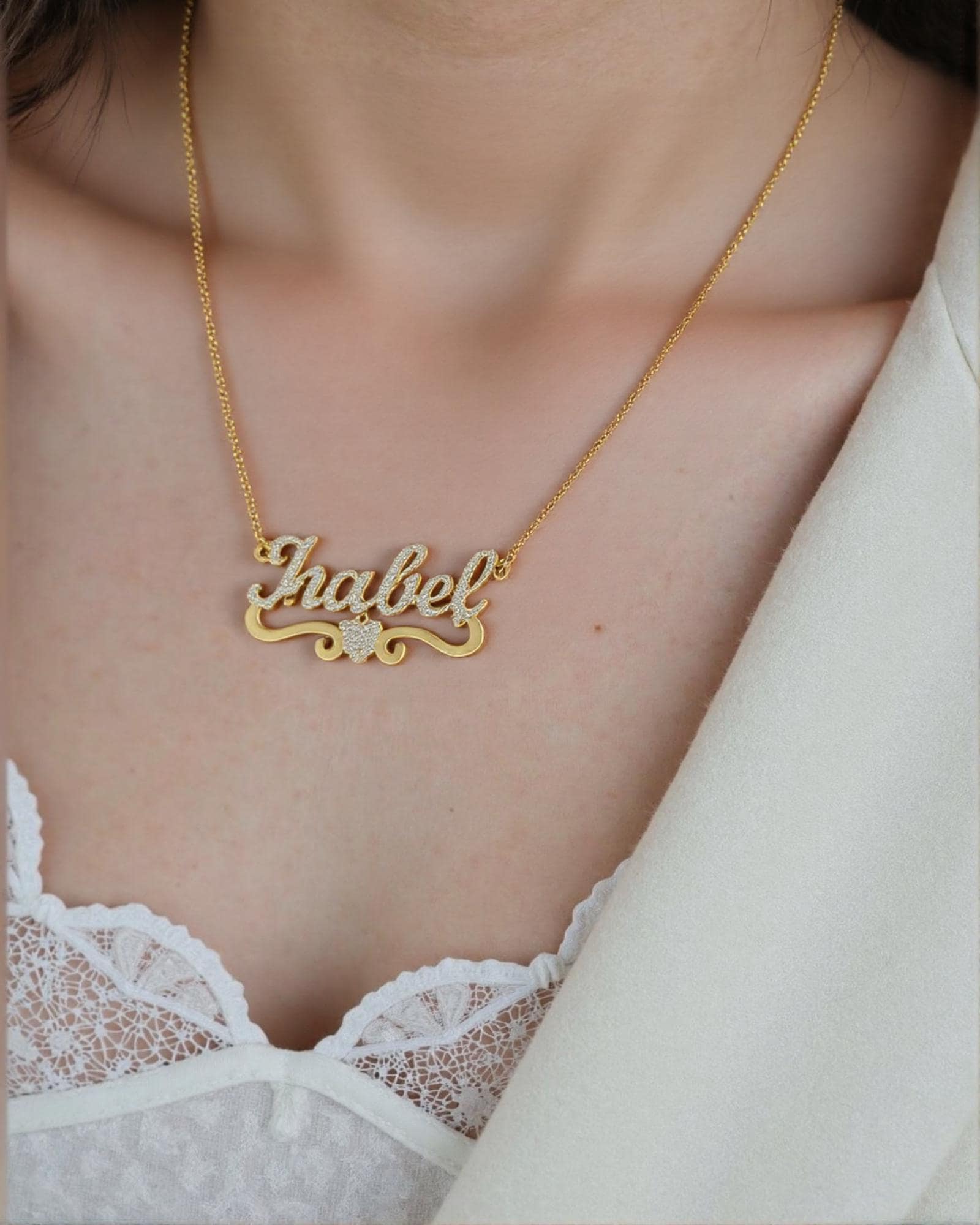 Customized Name Necklace, Gift For Mom, Best Friend, Sister, Bridesmaid Gift, Pave Diamond Heart Charm Necklace Customized Name Necklace, Gift For Mom, Best Friend, Sister, Bridesmaid Gift, Pave Diamond Heart Charm Necklace von BaronshopStudio