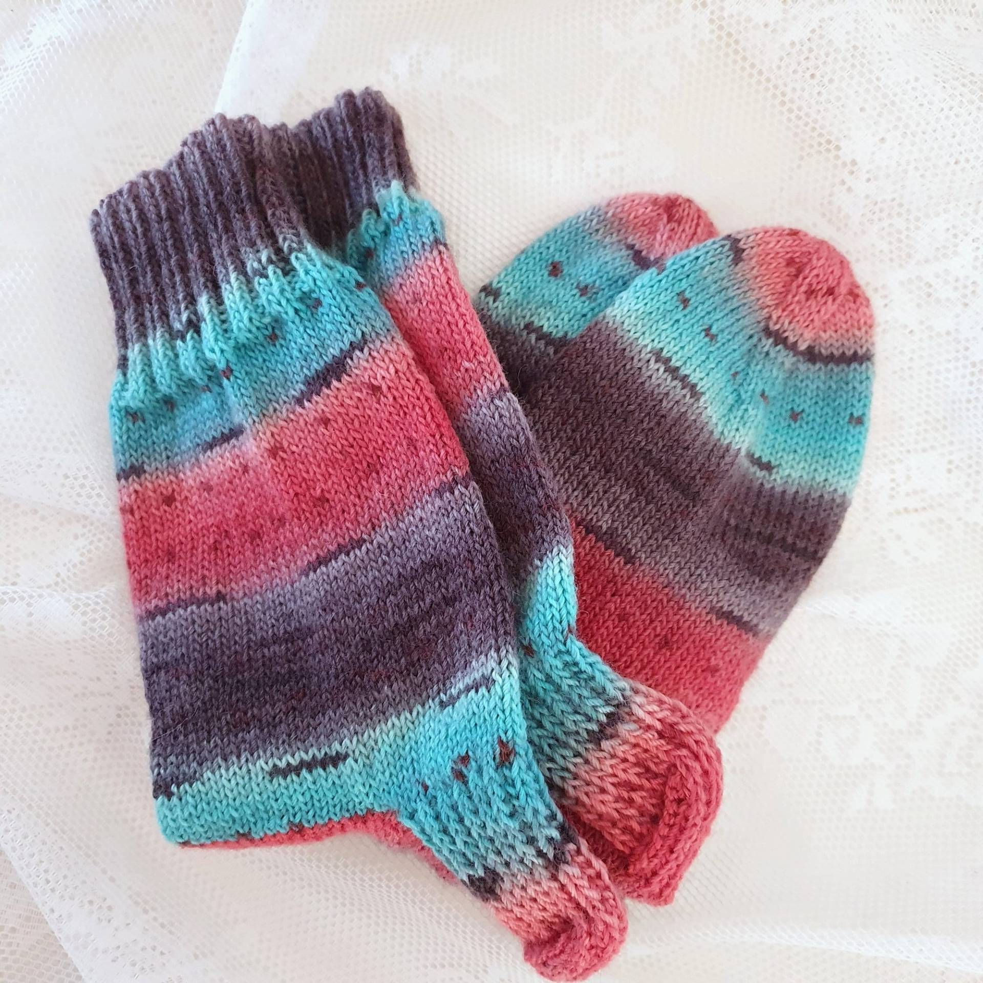 Socken in Größe 41/42, Handgestrickte Aus Wolle Mint Petrol Orange Rot Grau-Anthrazit, Ringelsocken Kräftigen Farben Sh5927 von BarosaVintage