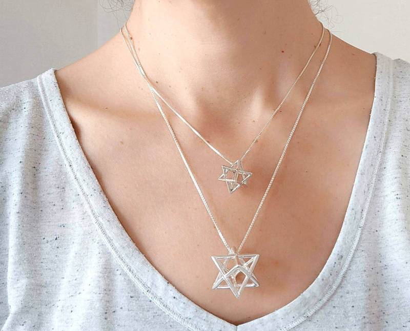Extra Großer Sterling Silber Merkaba Anhänger Heilige Geometrie Halskette Extra Großer Sterling Silber Merkaba Anhänger Heilige Geometrie Halskette von BarrDesigns