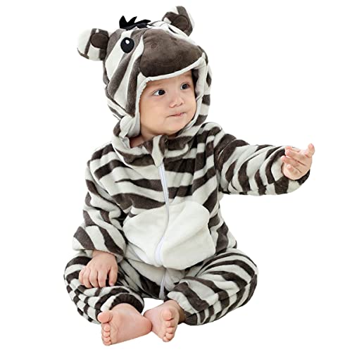 Barrageon Baby Flanell Spielanzug 18-24M Tier Strampler Winter Warm Overall mit Kapuze Pyjama Junge und Mädchen Süß Jumpsuit (Grau Braun-100) von Barrageon