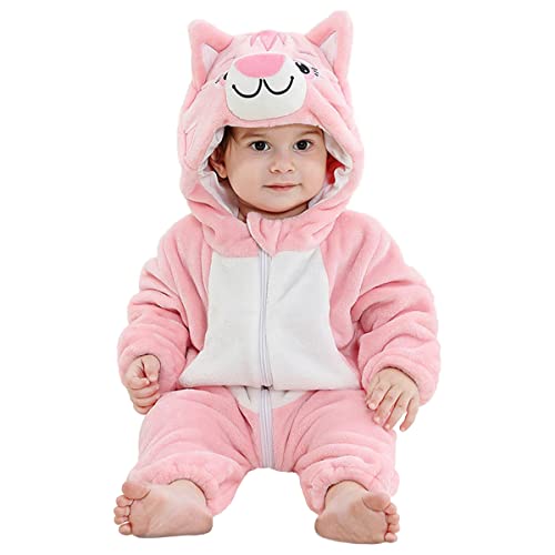 Barrageon Baby Flanell Spielanzug 18-24M Tier Strampler Winter Warm Overall mit Kapuze Pyjama Junge und Mädchen Süß Jumpsuit (Rosa-100) von Barrageon