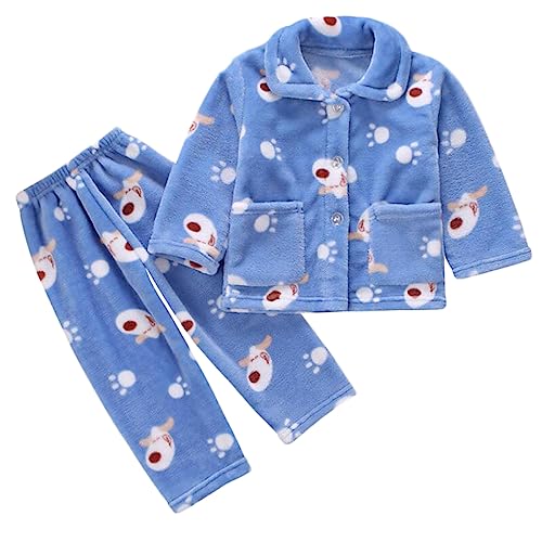Barrageon Baby Hauskleidung 0-12T Kleinkind Schlafanzüge Kinder Heimanzug Säugling Pyjama Junge Nachtwäsche Unisex Mädchen Flanell (Blau-22) von Barrageon