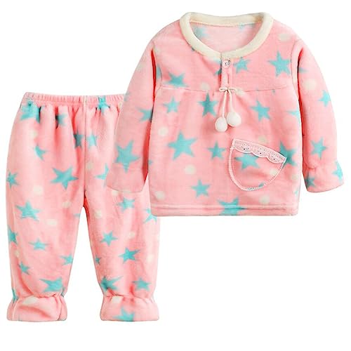 Barrageon Baby Hauskleidung 0-12T Kleinkind Schlafanzüge Säugling Pyjama Kinder Heimanzug Junge Unisex Flanell MädchenNachtwäsche (Rosa-130) von Barrageon