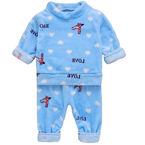 Barrageon Baby Hauskleidung 0-5T Junge Flanell Nachtwäsche Kinder Schlafanzüge Säugling Pyjama Kleinkind Heimanzug Unisex Mädchen (Blau-100) von Barrageon