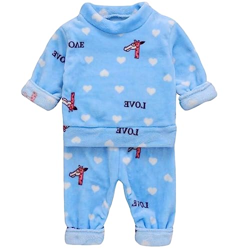 Barrageon Baby Hauskleidung 0-5T Junge Flanell Nachtwäsche Kinder Schlafanzüge Säugling Pyjama Kleinkind Heimanzug Unisex Mädchen (Blau-120) von Barrageon