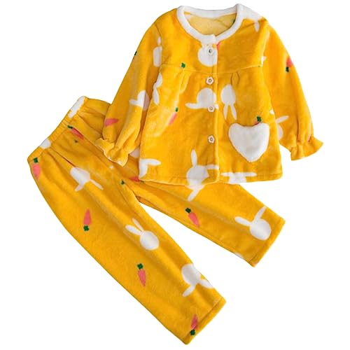 Barrageon Baby Hauskleidung 2-12T Kleinkind Heimanzug Säugling Pyjama Junge Nachtwäsche Kinder Schlafanzüge Flanell Mädchen Unisex (Gelb-120) von Barrageon