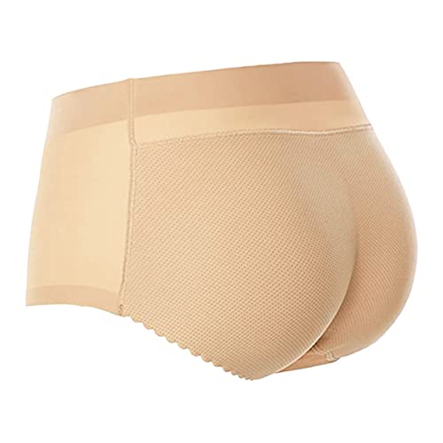 Barrageon Damen Gefälschte Buttock Po-Heber Unterhose Polster Miederpants Kontrolle Enhancer Butt Bodyshaper Shaper Atmungsaktiv Komfortabel Höschen (Dreieck Mittlere Taille - Beige) von Barrageon